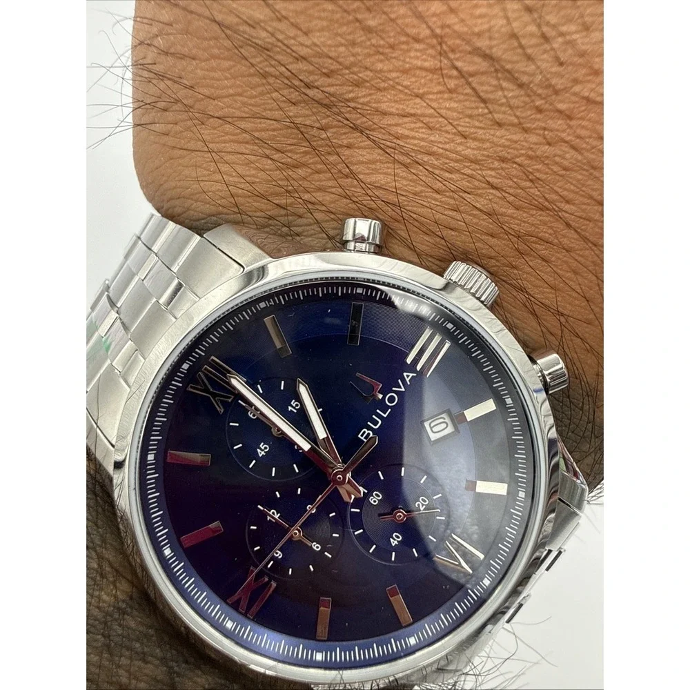 Bulova Sutton Chronograph Blue Dial Stainless Steel Men's 41mm Watch 96B476 NWT
